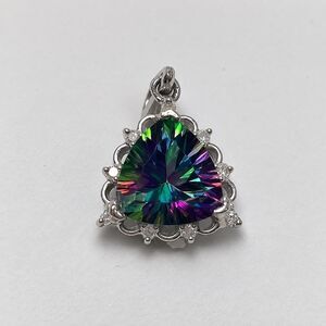 Mystic Topaz 9mm trillion Concave Gemstone Pendant 14kt White gold